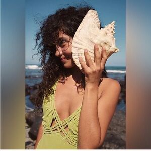 New Free People Auralie Maxi Dress size LARGE Citron Green Tiered